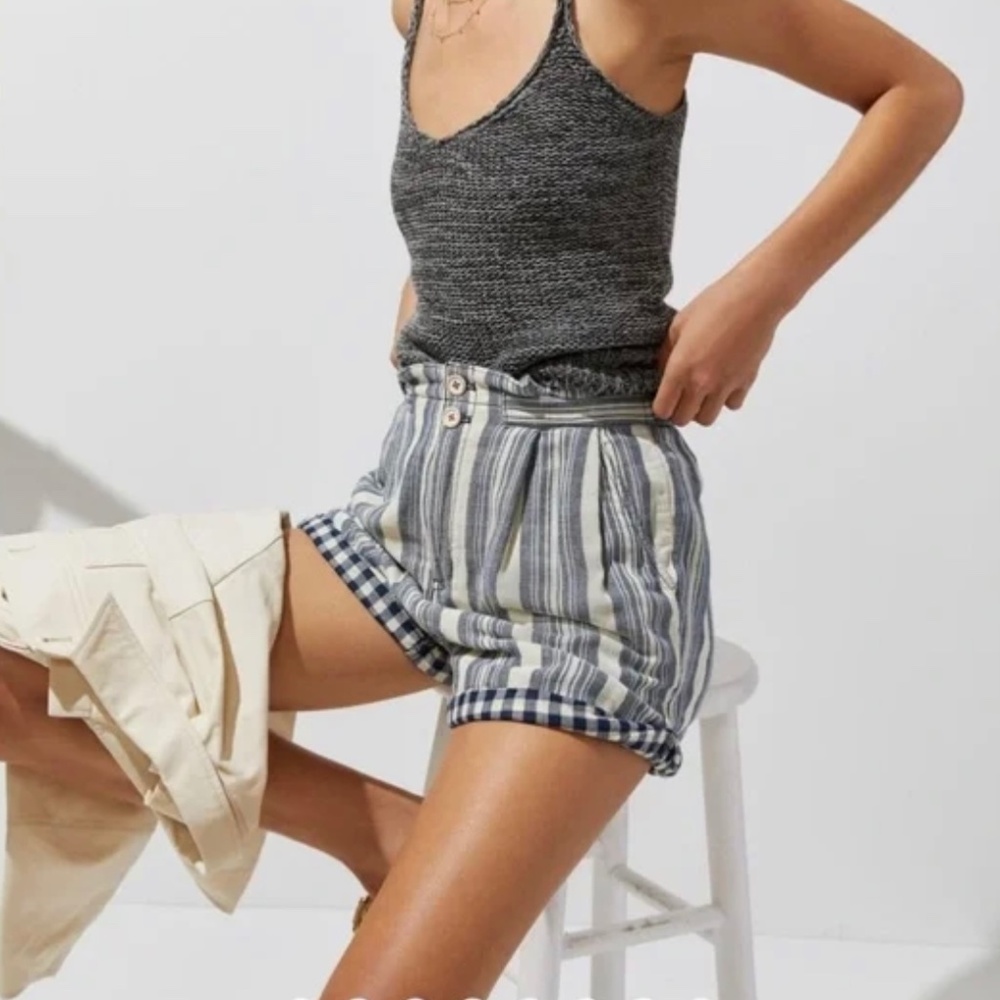 PILCRO By Anthropologie Everyday Striped Shorts Blue White Gingham Size 27
